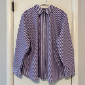 Lauren Ralph Lauren Women's Plus Purple Stripe Non Iron Shirt Top Blouse 3X